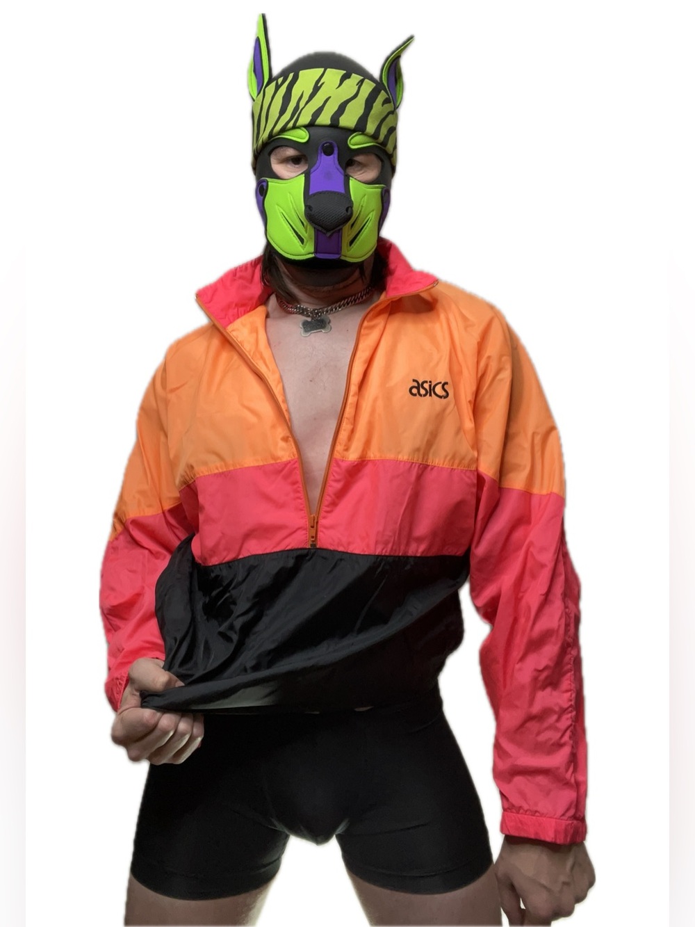 Asics Men’s Colorblock Windbreaker Jacket in Orange, Pink & Black